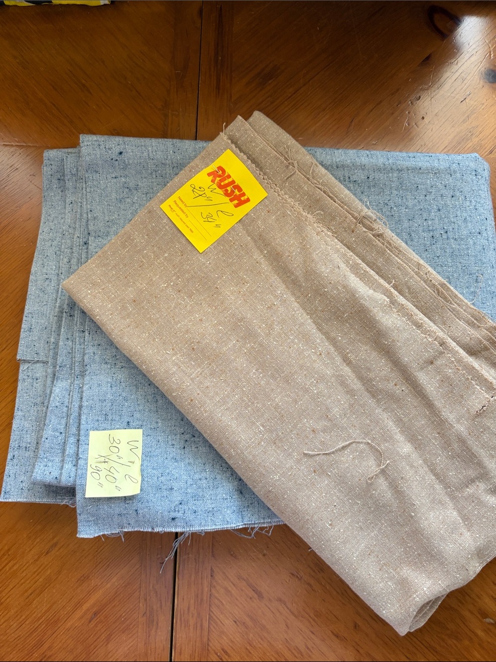 Fabric Set 3 PCS Blue & Beige Brown Linen Blend - Picture 2 of 7